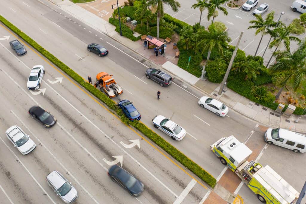 An aerial view of a car accident on a Florida road