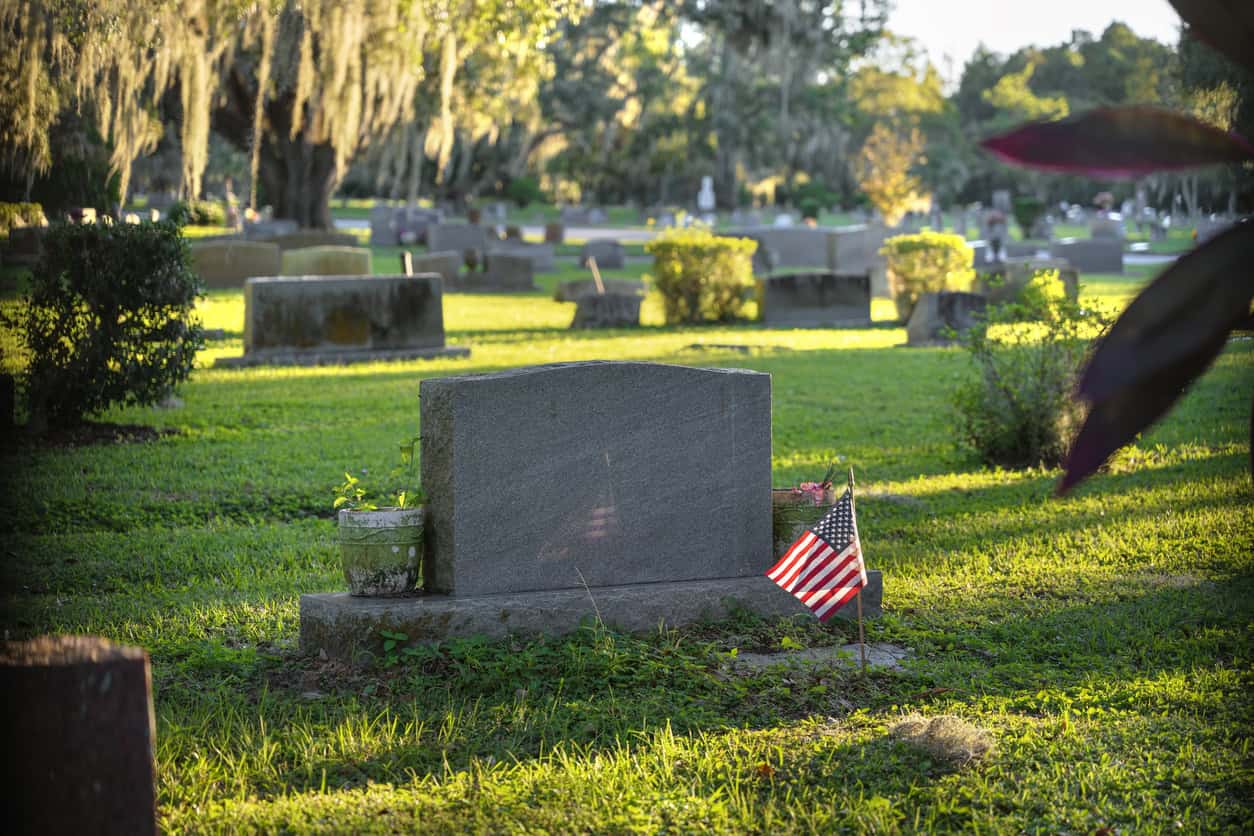 Grave tombstones in old cemetery in Orlando, Florida representing death of a loved one. 